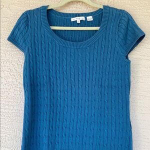Pria Womens Sweater Size Medium  Blue  Cable Knit Cotton Cap Sleeve Pullover Top